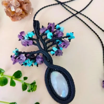 Colar Árvore da Vida com Pedra da Lua, Ametista e Turquesa