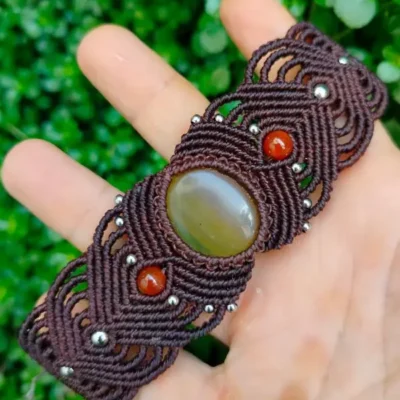 Alternative view of Bracelete de Macramê com Fluorita e Ágata Cornalina