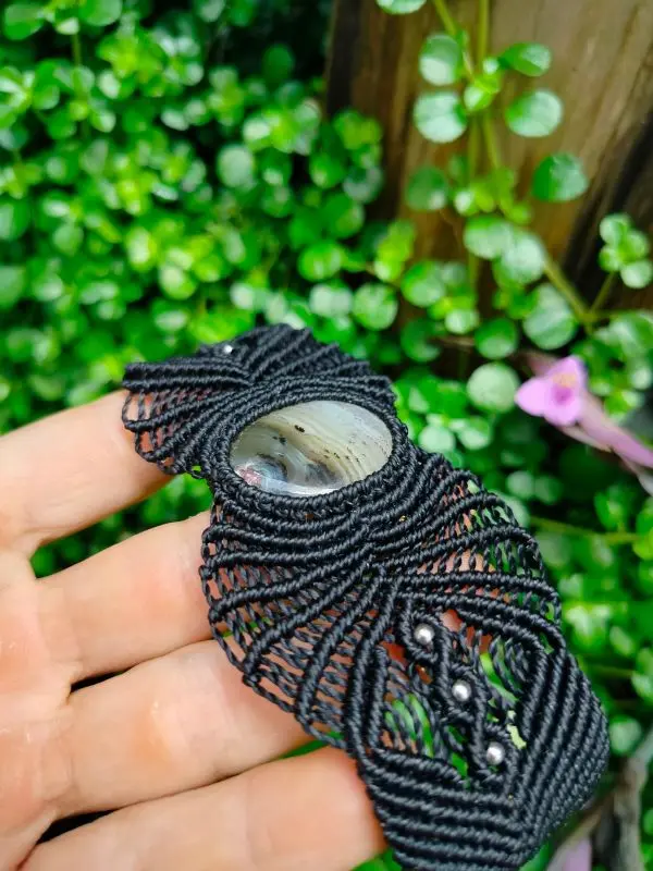 Bracelete de Macramê Preto com Ágata - Imagem 5
