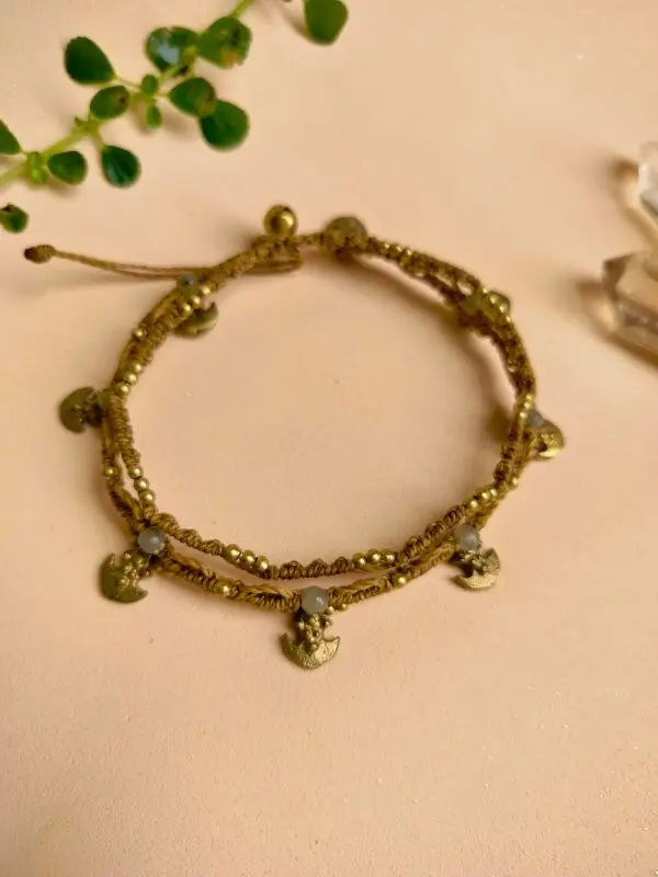 Tornozeleira Dupla de Macramê com Pedra Natural