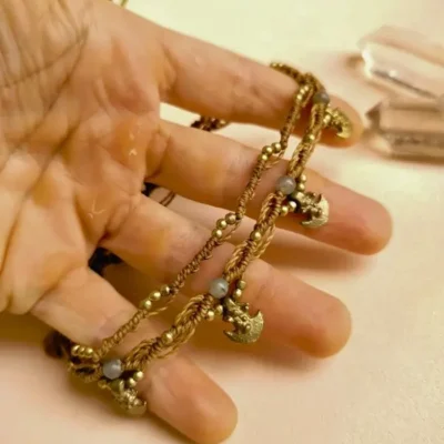 Alternative view of Tornozeleira Dupla de Macramê com Pedra Natural