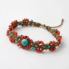 Conjunto de 3 peças Choker Pulseira e Brincos Turquesa e Coral Vermelho - Imagem 4