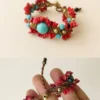 Conjunto de 3 peças Choker Pulseira e Brincos Turquesa e Coral Vermelho - Imagem 5
