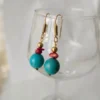 Conjunto de 3 peças Choker Pulseira e Brincos Turquesa e Coral Vermelho - Imagem 6